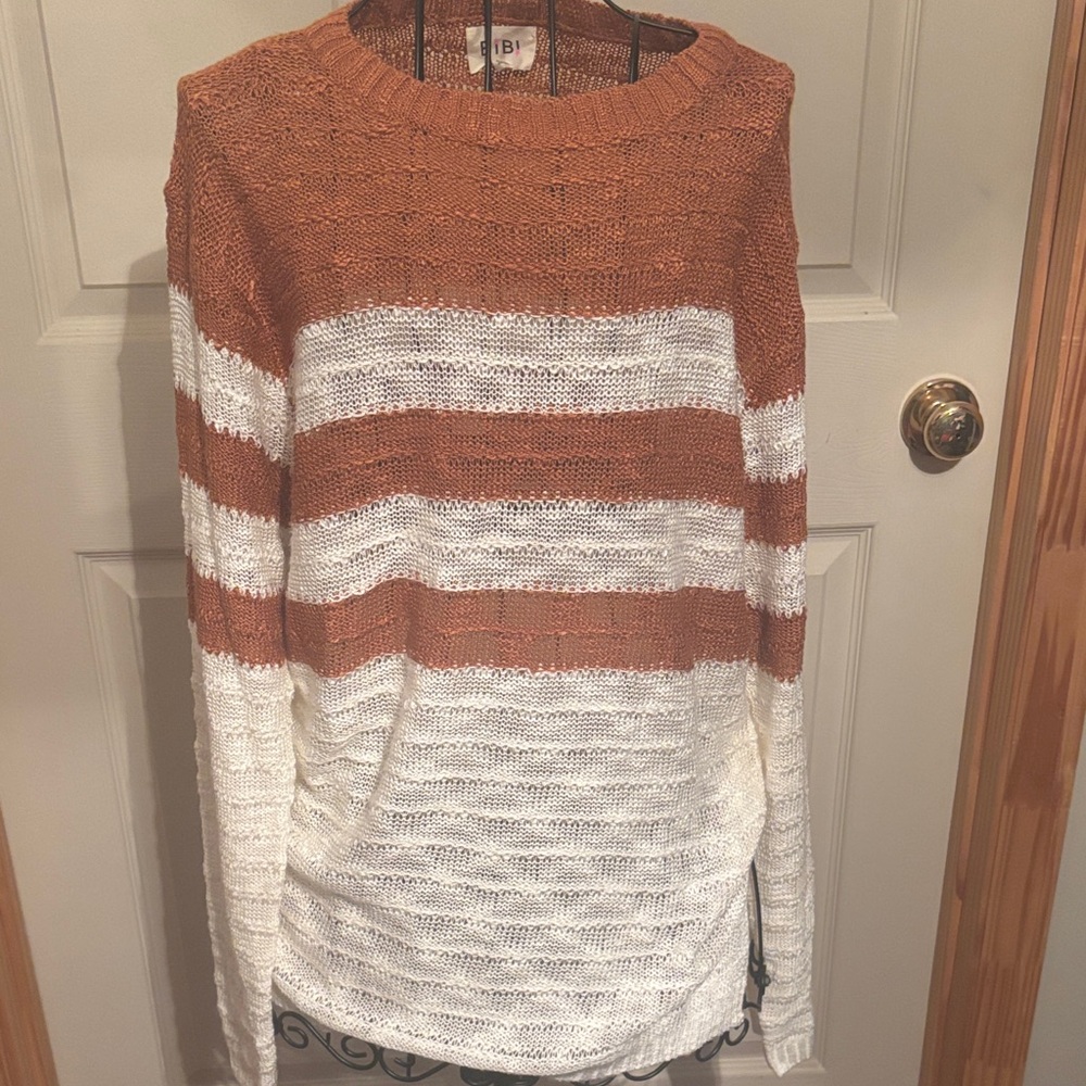 BiBi Rust and White Striped Sweater